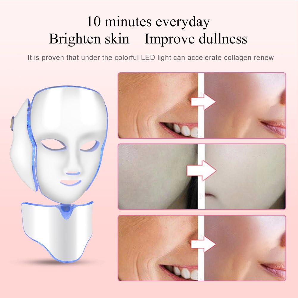 7 Colors LED Light Therapy Mask, Face Neck Beauty Photon Skin Rejuvenation Machine, Phototherapy Anti-Aging Facial Care LED Mask