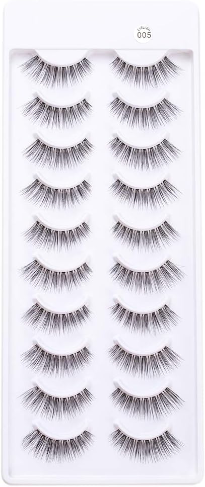 10 pairs Natural False eyelashes 3D Fake Lashes 100% Handmade Short Soft Reusable Eye Lash Transparent Strip Lashes Natural looking eyelash by EMEDA (Natural False Lashes 05)