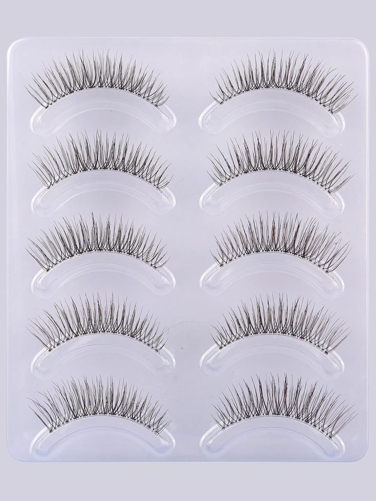 GMAGICTOBO Natural False Eyelashes Short Clear Band Lashes Pack Wispy Lashes Light Volume Soft Strip Fake Eyelashes 5 Pairs Multipack