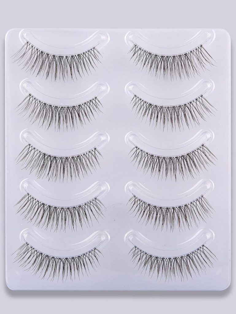 GMAGICTOBO Natural False Eyelashes Short Clear Band Lashes Pack Wispy Lashes Light Volume Soft Strip Fake Eyelashes 5 Pairs Multipack