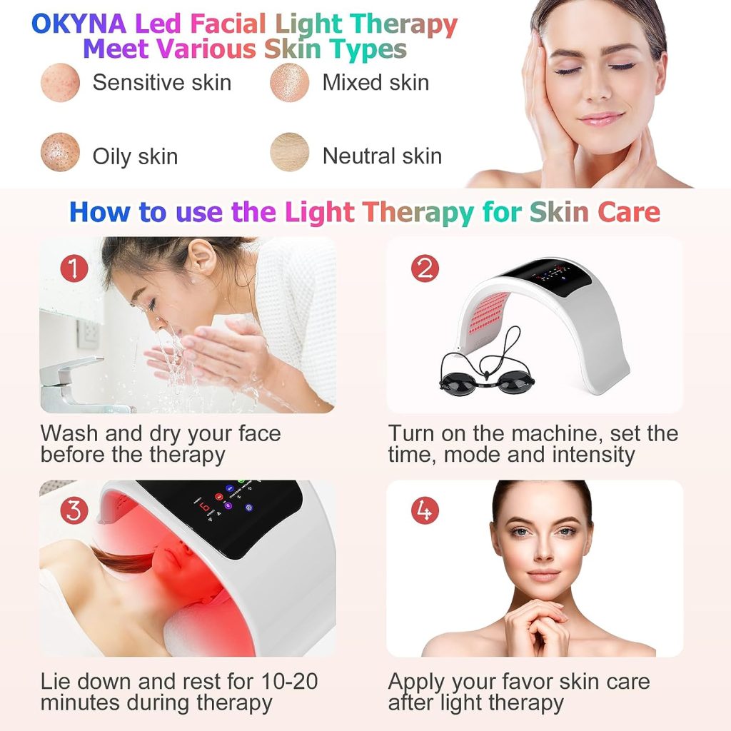 Okyna Led Light Therapy for Face 8 in 1 Colors LED Face Mask Light Facial Skin Care Tool Photon PDT for Neck Body Hand SPA Facial Skincare Beauty Machine