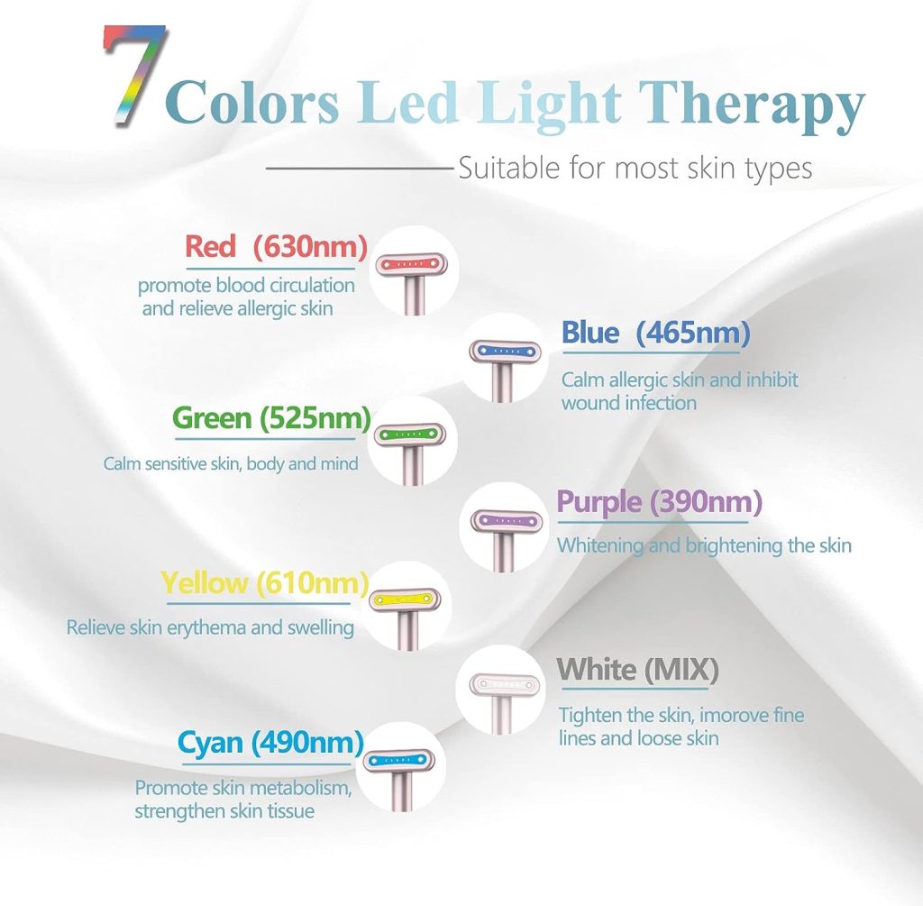 Red-Light-Therapy，Led Facial Light Therapy 7 Colors Eye Beauty Wand Face Massager Red Light Therapy for Face Skincare Wand Red  Blue Rejuvenation Tool