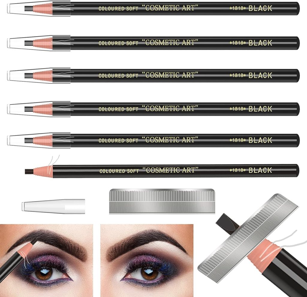 Waterproof Eyebrows Pencil Tattoo Makeup And Microblading Supplies Kit-Permanent Eye Brow Liners In 5 Colors Waterproof Eyebrow Pencils Peel - Brow Pencil Set For Marking (6 Black)